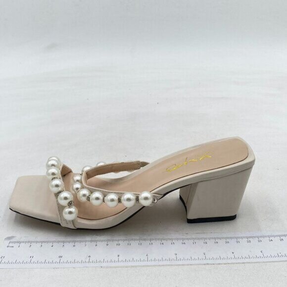 XYD White Square Open Toe Pearls Dual Straps Slides Sandals Slip On Mules Shoes - Picture 2 of 8